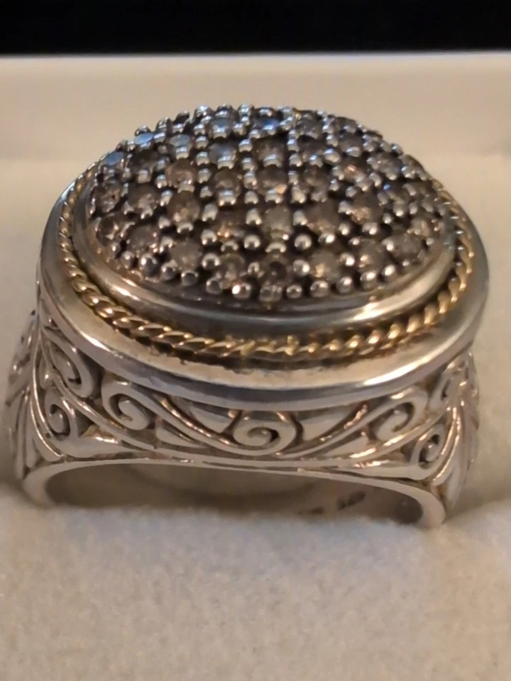 Anillo Vintage EFFY NY Talla 7 Diamantes Oro 18K W SS BH Diseño Intrincado Grueso... Foto 4 de 4