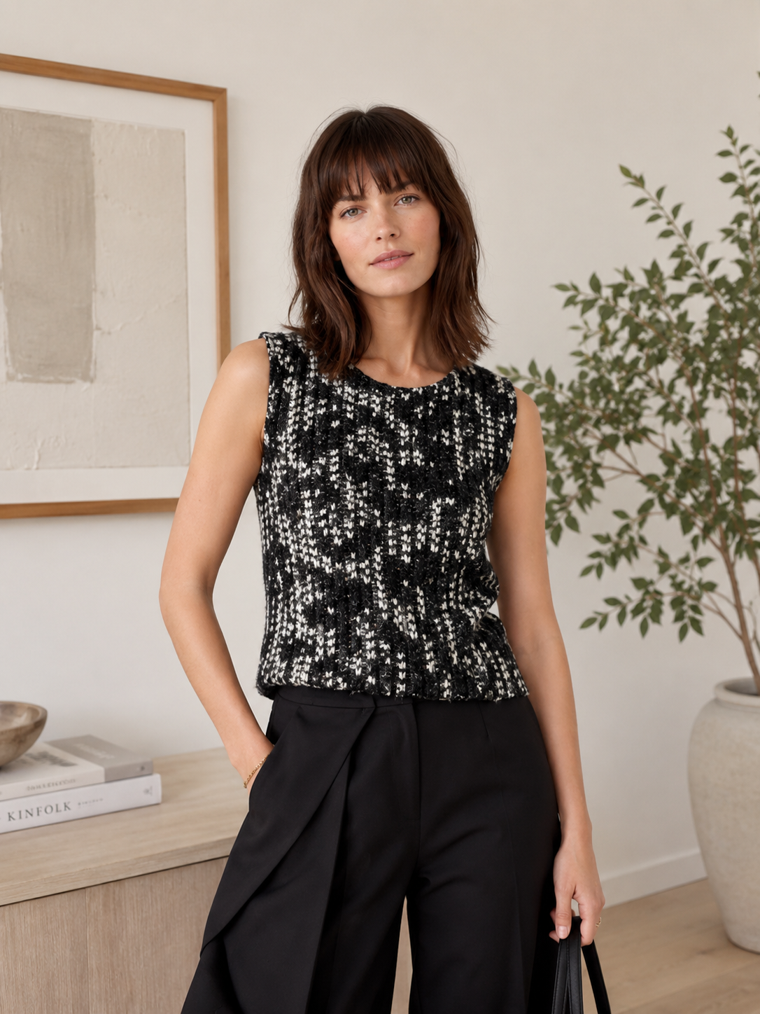 Anthropologie Dolan Top Women Size XL Arroyo Shell Tank Black Sleeveless Sweater