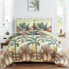Botanical Comforter Set King 7 Pieces Palm Tree Green Bed in Bag