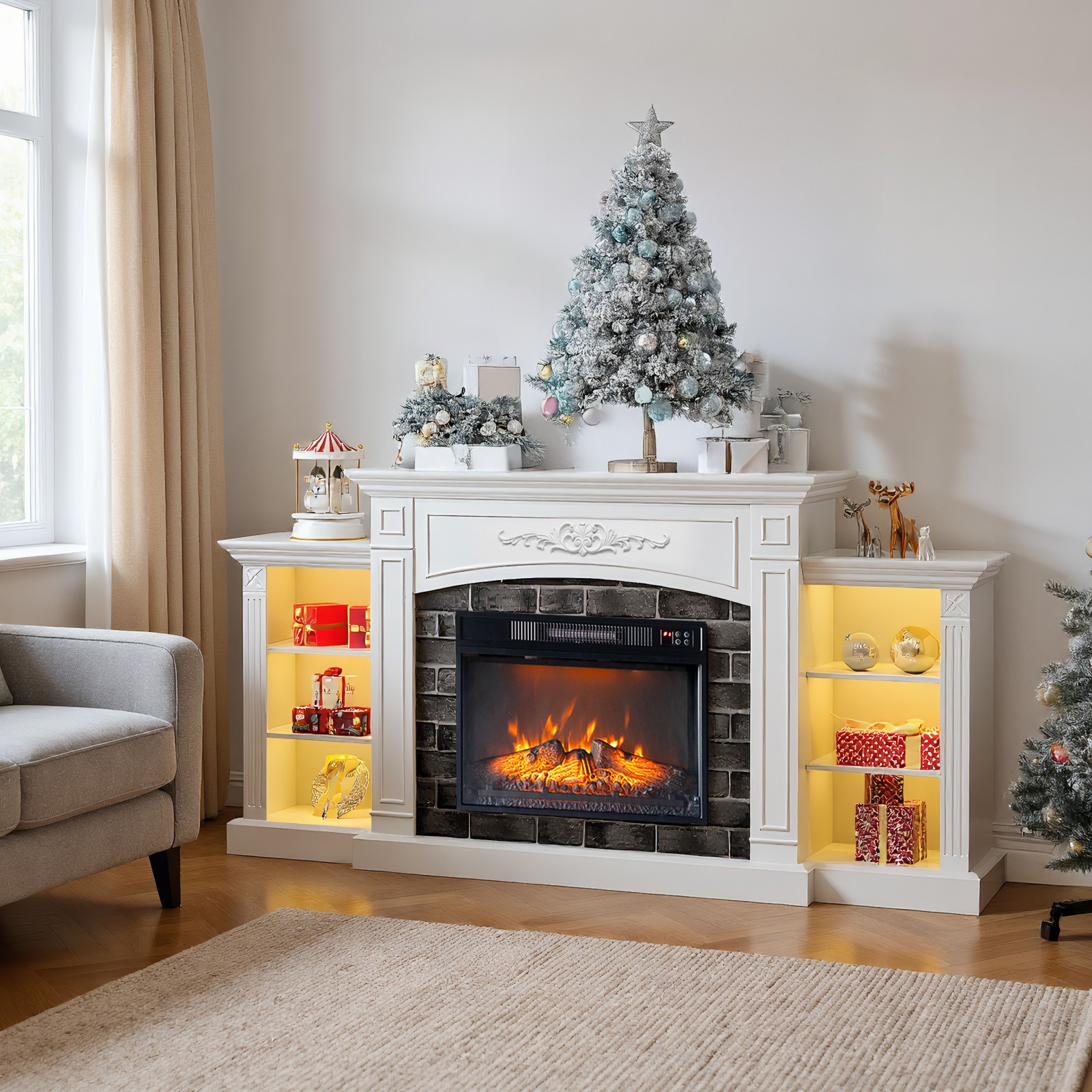 70" Electric Fireplace TV Stand with Mantel for TVs up to 80", Media Console