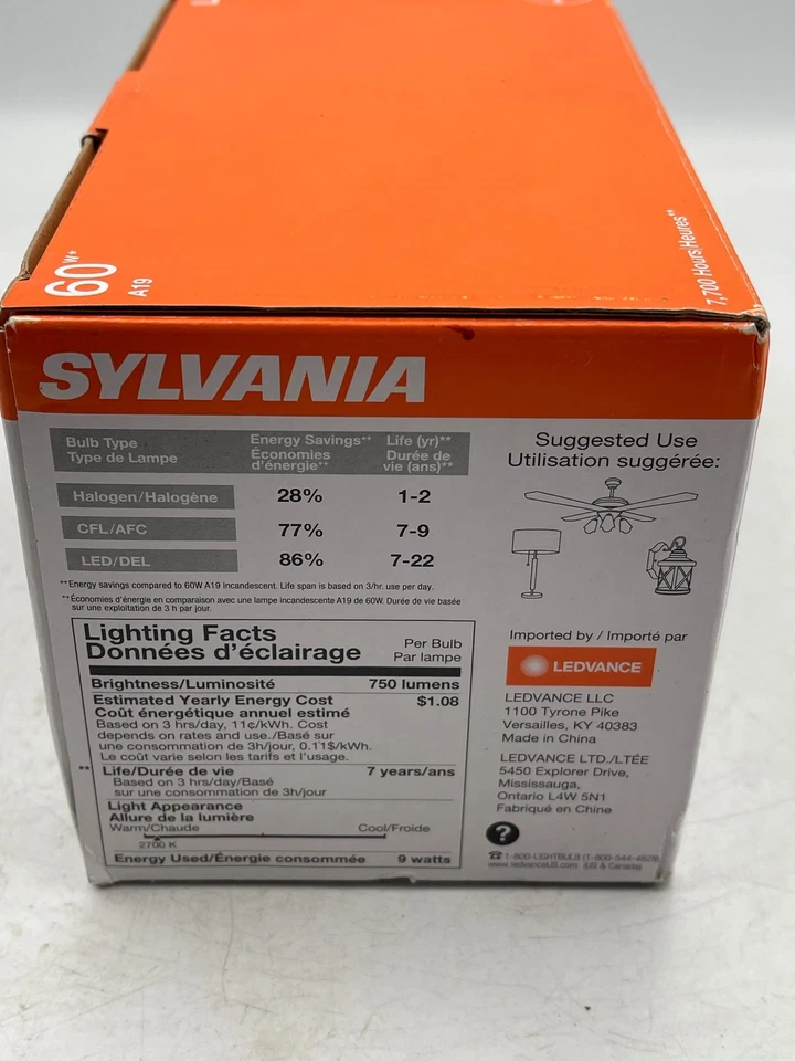 Sylvania ECO LED A19 8-Pack 60W Equivalent 9W Soft White Frosted Opal Bulbs - Image 2 of 4