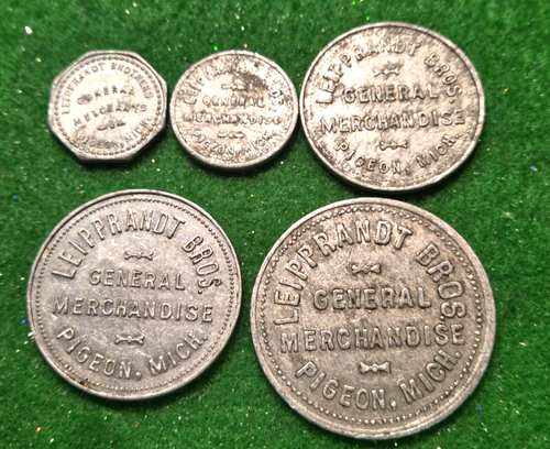 (Pgasteelers1) Pigeon, Michigan, Leipprandt Bros. 1, 5, 25 & 50,$1. Alum tokens - Picture 3 of 4