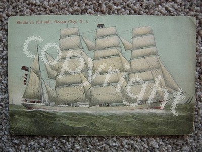 OCEAN CITY NJ-SINDIA SAILING VESSEL-SHIP IN FULL SAIL-LATER WRECKED-NEW JERSEY