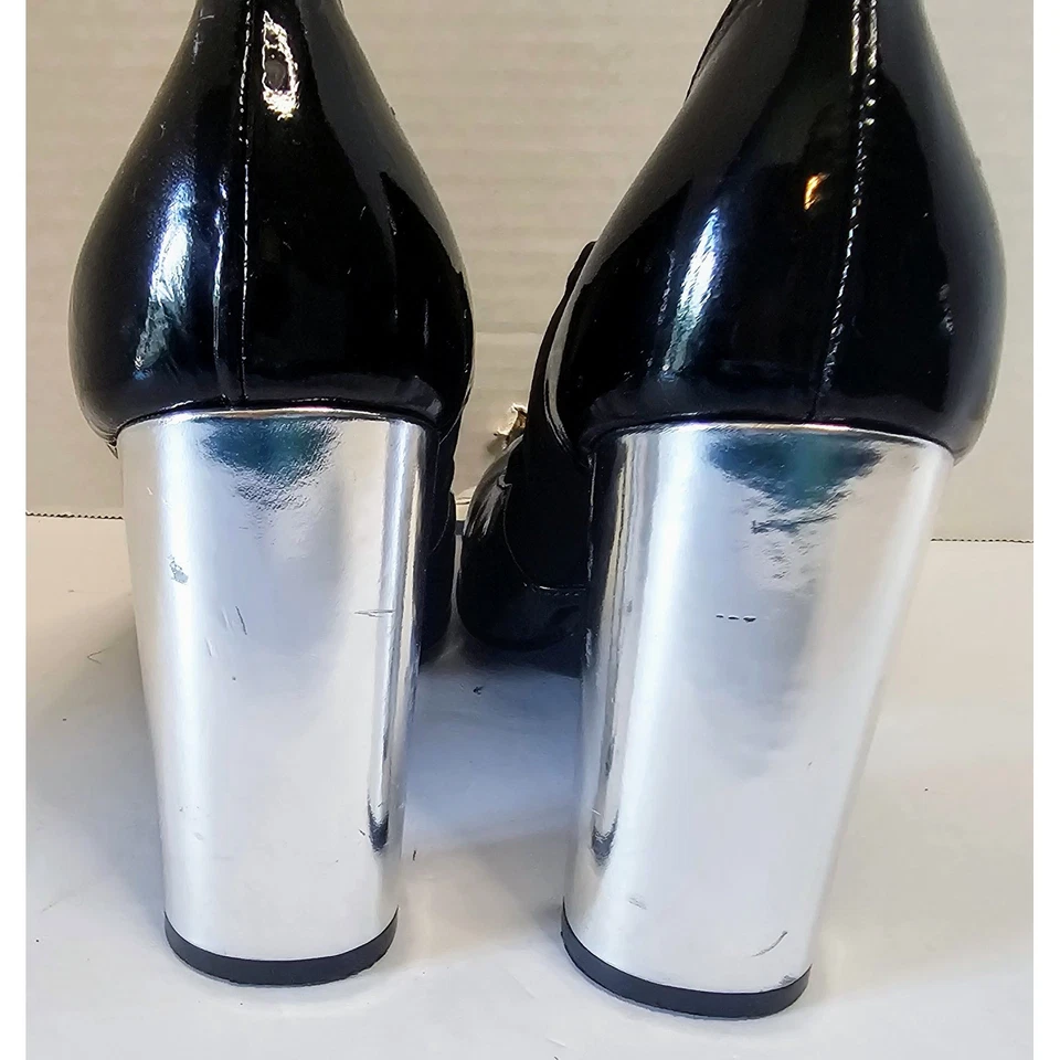 De colección Emporio Armani Mujer Negro Charol Cromo Bloque Tacones Talla 36 1/2 Foto 3 de 4