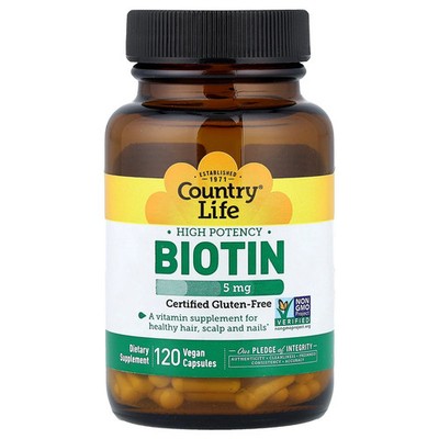 2 X Country Life, Biotin, High Potency , 5 mg, 120 Vegan Capsules