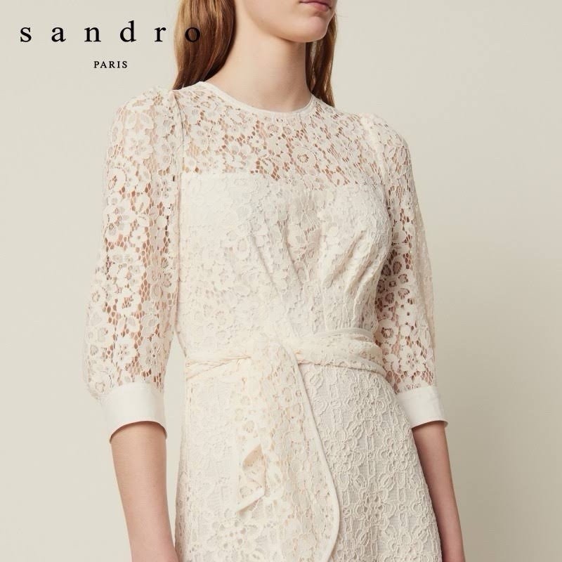 $370 Sandro Nini Lace Mini Dress in Nude Beautiful brand new EU Size 34 US XS/S