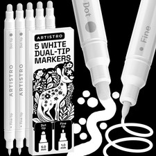 ARTISTRO White Dual-Tip Acrylic Paint Marker Pens - Set of 5