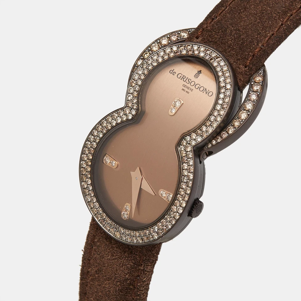 De Grisogono Brown PVD Coated18K Rose Gold Leather Be Eight S05 Women's - Image 3 of 4