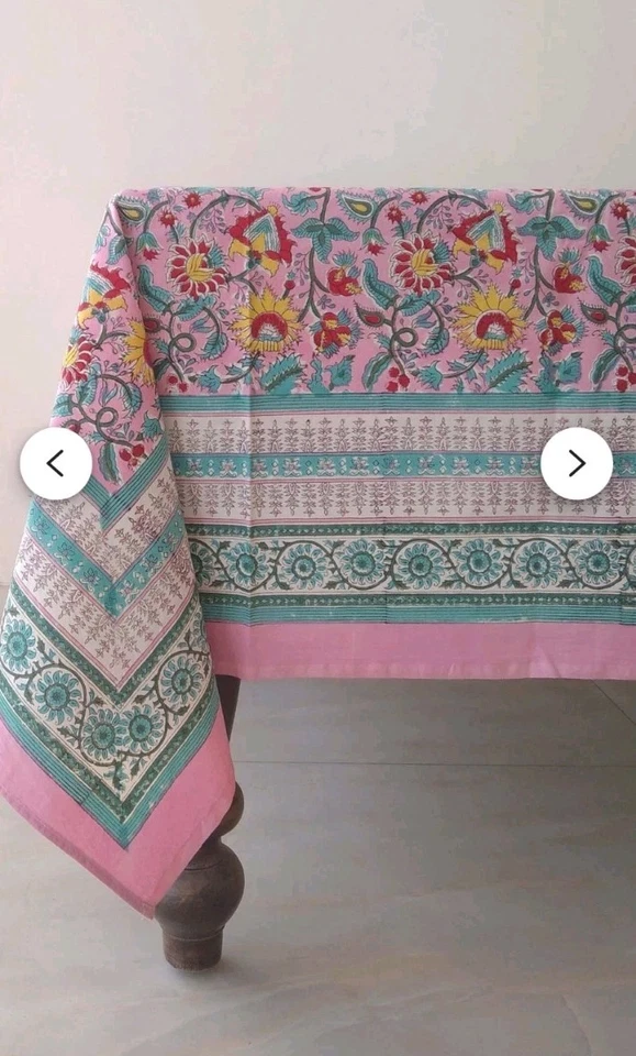 Maßgefertigte Tischdecke Blockdruck Baumwolle 135 x 70 Handarbeit in Indien Babyparty EUC