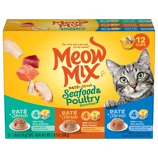 Meow Mix Pate Toppers Seafood & Poultry Variety Pack, Wet Cat Food , 2.75 oz Cup