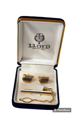 Lloyd vergoldete Manschettenknöpfe Krawattenklammer Cufflinks Etui 24K GF
