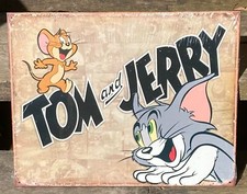 Tom and Jerry TIN SIGN metal poster vtg retro cartoon home theater kids decor