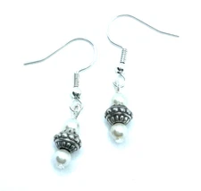 Brighton Silver Scrollwork Ivory Pearl Beads Dainty Custom Silver Earrings