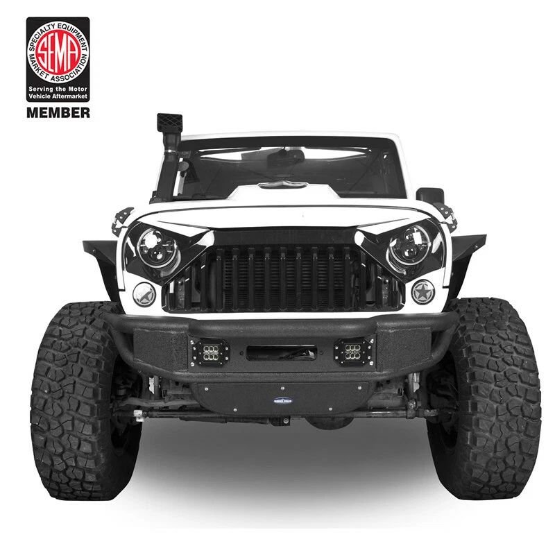 Parachoques delantero tubular Fit Jeep Wrangler JK 2007-2018 con placa de cabrestante y luces LED Foto 2 de 4