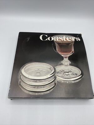 Leonard Silver Plated Crystal Four Coaster Set 840 Round Vintage New Open Stock