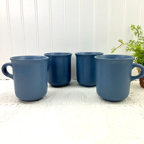 Dansk International 10 Oz Coffee Mugs Set Of 4 Stoneware Blue Made In Portugal