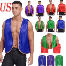 Mens Arabian Prince Vest Gold Trims Medieval Steampunk Waistcoat Fancy Dress Up
