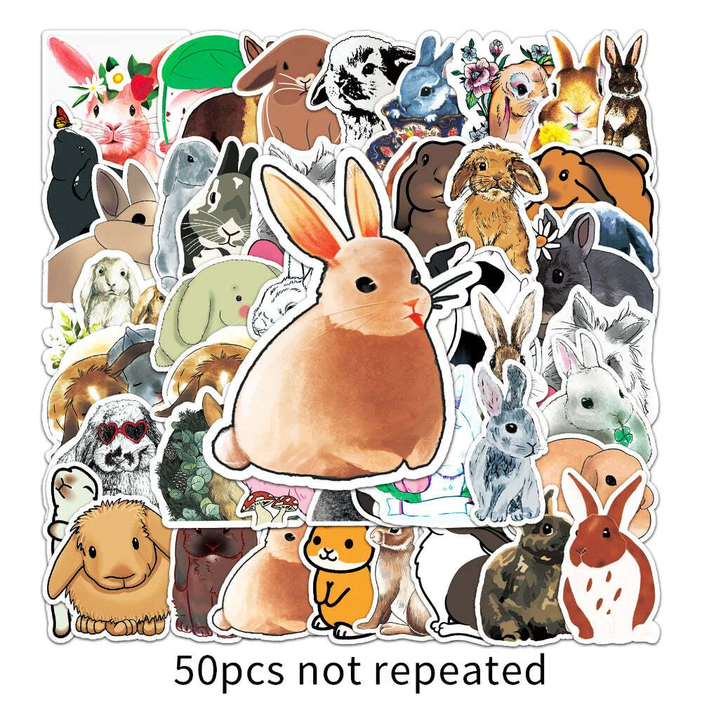50pcs Aesthetic Children's Sticker Cute Rabbit Cartoon Graffiti Laptop Notebooks