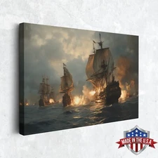 Fire Over the Waves Wall Art, Canvas Print for Home Decor, Wall Decor Poster