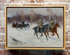 Jerzy Kossak -French Dragoon Soldiers escorting Napoleon retreat -Oil Painting
