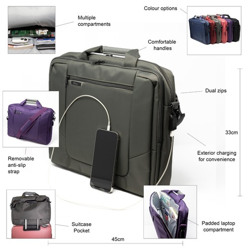 BIZEY New Laptop Netbook Bag Shoulder Messenger Case Charging Port - Picture 22 of 71