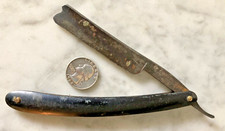ANTIQUE THE TORREY STRAIGHT RAZOR CARBON STEEL BLADE BLACK BARBER&rsquo;S NOTCH USA