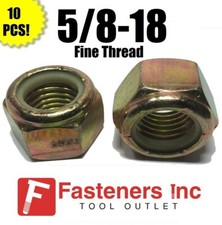 (Qty 10) 5/8-18 Fine Grade 8 Nylon Insert Lock Nuts Nylock Yellow Zinc Plated