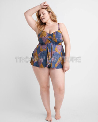 NEW RYLLACE SWIM PAISLEY PRINT UNDERWIRE BRA TWIST FRONT SKIRTED SWIMSUIT SZ 16