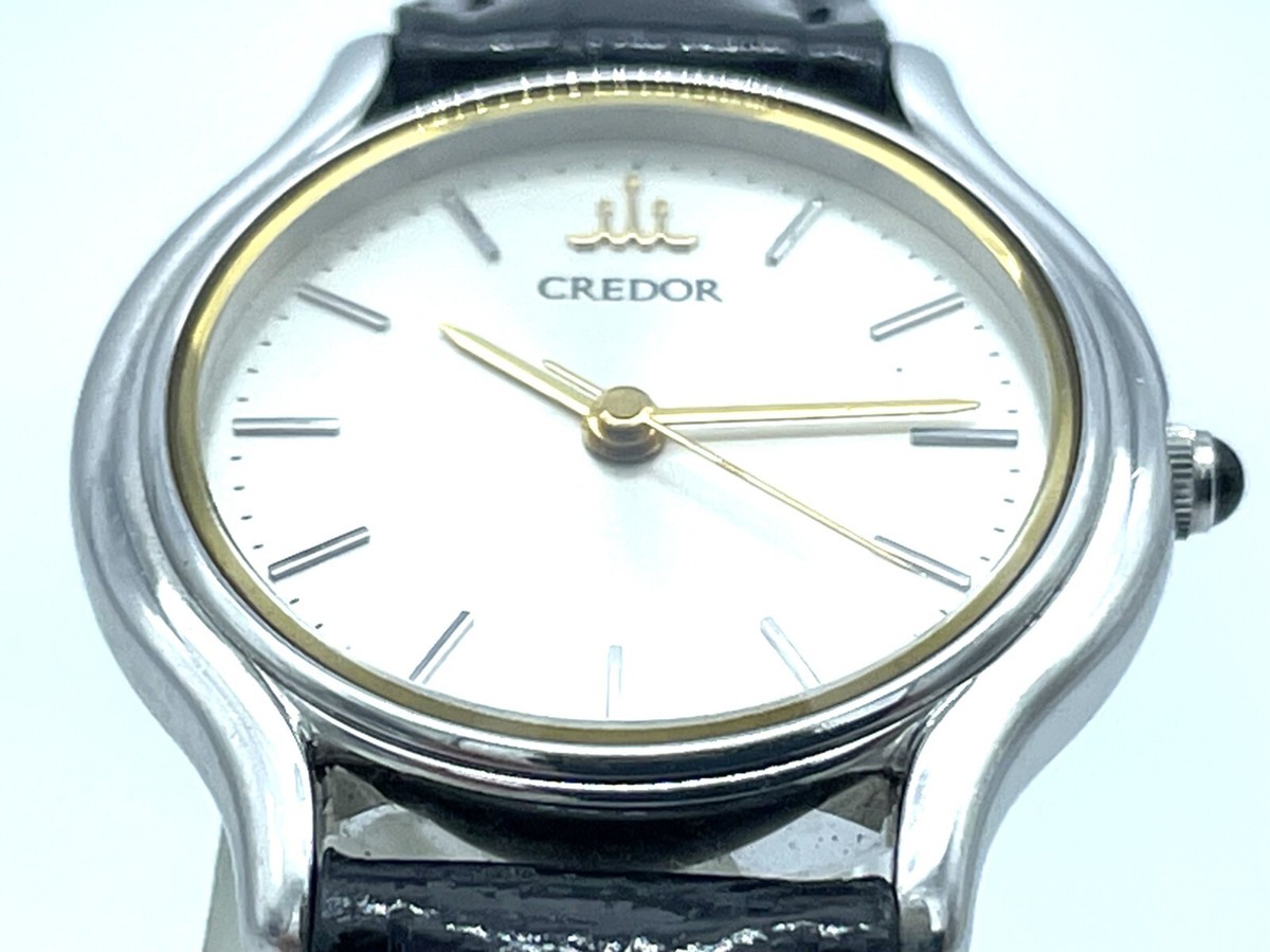 Near MINT SEIKO Credor Quartz Ladies Watch Silver Dial 7371-0020