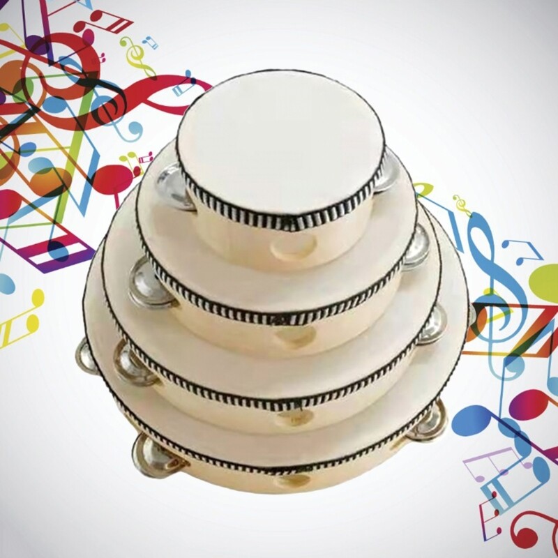 Tambourines Musical Instrument for Adults Wooden Hand Held Drum Bells