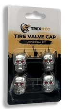 TrexNYC Tire Valve Caps , Universal Stem Covers for Cars, 4pcs, Silver Skull