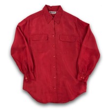 Vintage 80s 90s Christie  Jill Red Silk Button Down Blouse