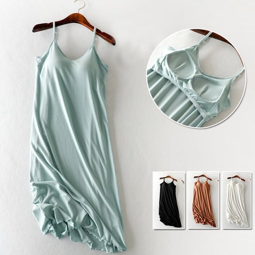 Neu Damen dehnbarer eingebauter BH kabellos Cami Slip Kleid Nacht Lounge Nachtwäsche - Bild 1 von 15