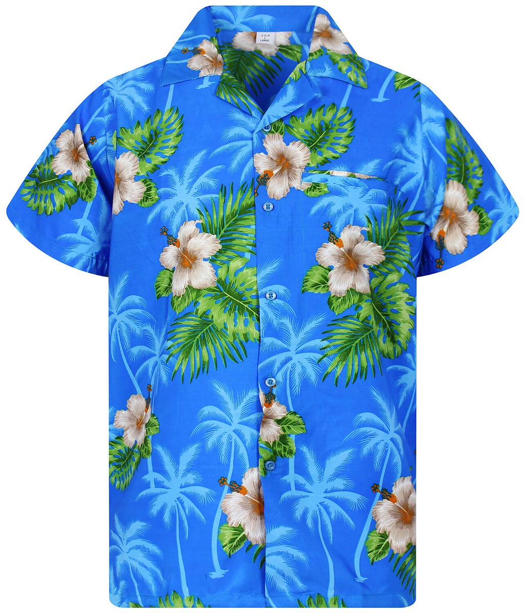 V.H.O. Funky Hawaiian Shirt, Small Flower, Darkblue, XS