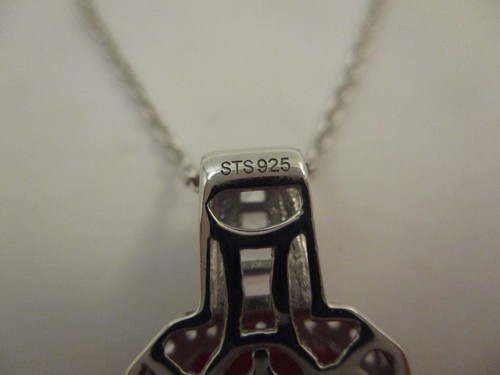 STS 925 Sterling Silver Necklace Large Orange Stone Pendant 20" Chain - Picture 5 of 9