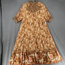 Spell & The Gypsy Dress Womens Large Orange Brown Gown Shift Midi Floral High