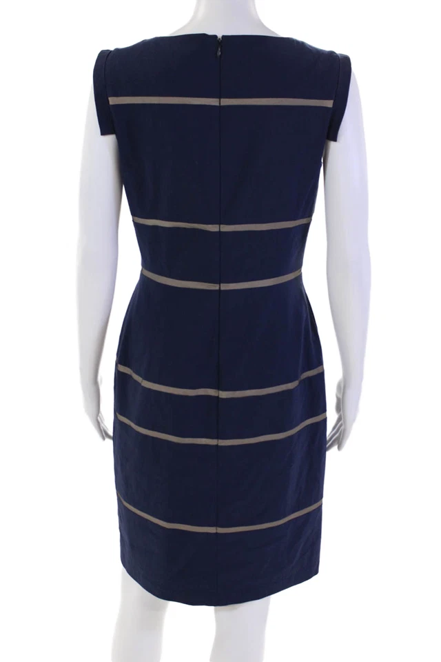 Vestido recto negro Saks Fifth Avenue para mujer a rayas cuello en V sin mangas azul marino talla 4 Foto 3 de 4