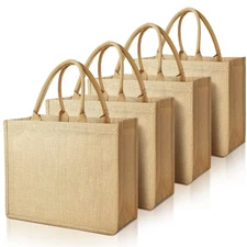 Jute Tote Bags Burlap Laminated Interior Soft Handles Reusable Shopper