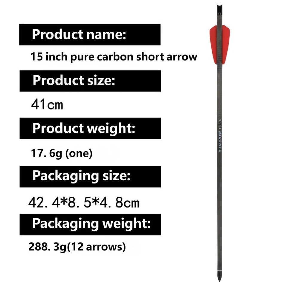 15" Pure Carbon Arrows Crossbow Bolts 2" Vanes Screw In Point Bow Hunting Target - Image 3 of 4