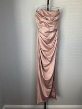 House of CB Blush Pink Strapless Satin Ruched Maxi Dress Zip Size S