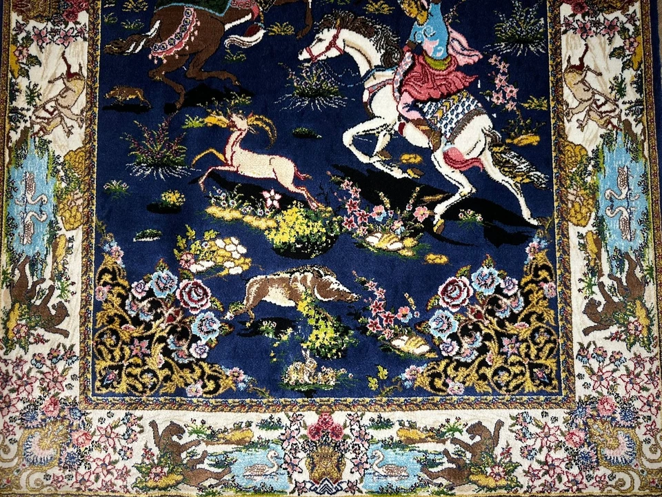 Alfombra colgante de pared medallón de lujo ilustrada seda 100 % alta calidad 2x3 pies Foto 2 de 4