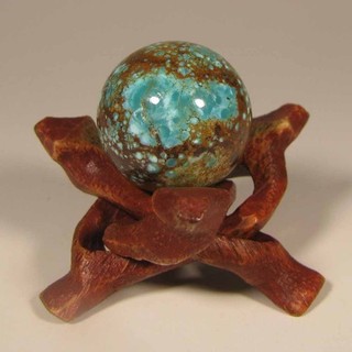 25mm TURQUOISE Gemstone Sphere Ball w/ Stand Nevada Number 8 Mine