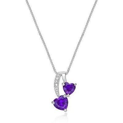 Sterlingsilber 18'' Halskette mit 1,00 ct Herz lila Amethyst Diamant Anhänger