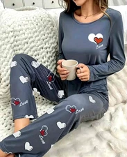 CUTE LOVE HEART PRINT PYJAMAS PJS NIGHTWEAR XL LOUNGEWEAR SIZE LARGE 16