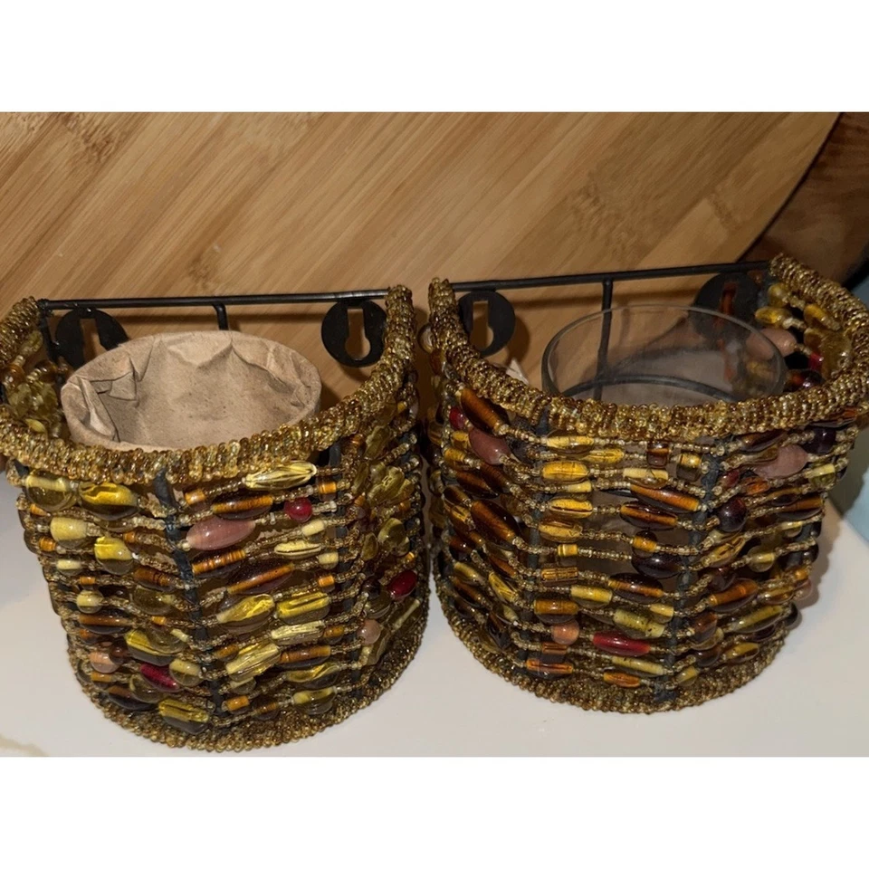 Aplique de pared vela votiva Pottery Barn Madura ámbar con cuentas lote de 2 Foto 2 de 4