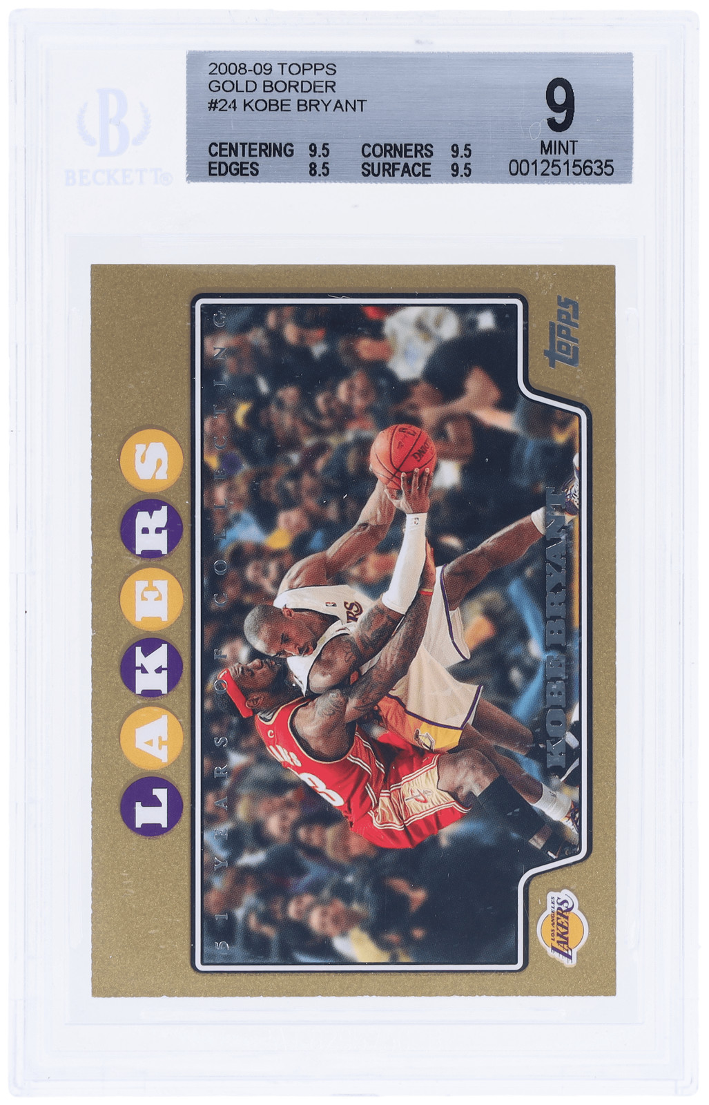 2008 Topps Kobe Bryant Gold Border #24 /2008 BGS 9