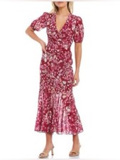 NWT Sachin Babi Erin Pink Puff Sleeve Floral Midi Dress Size 8