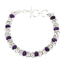 Solid  Sterling Silver Natural Amethyst Gemstone Bracelet Jewelry Gift For Women