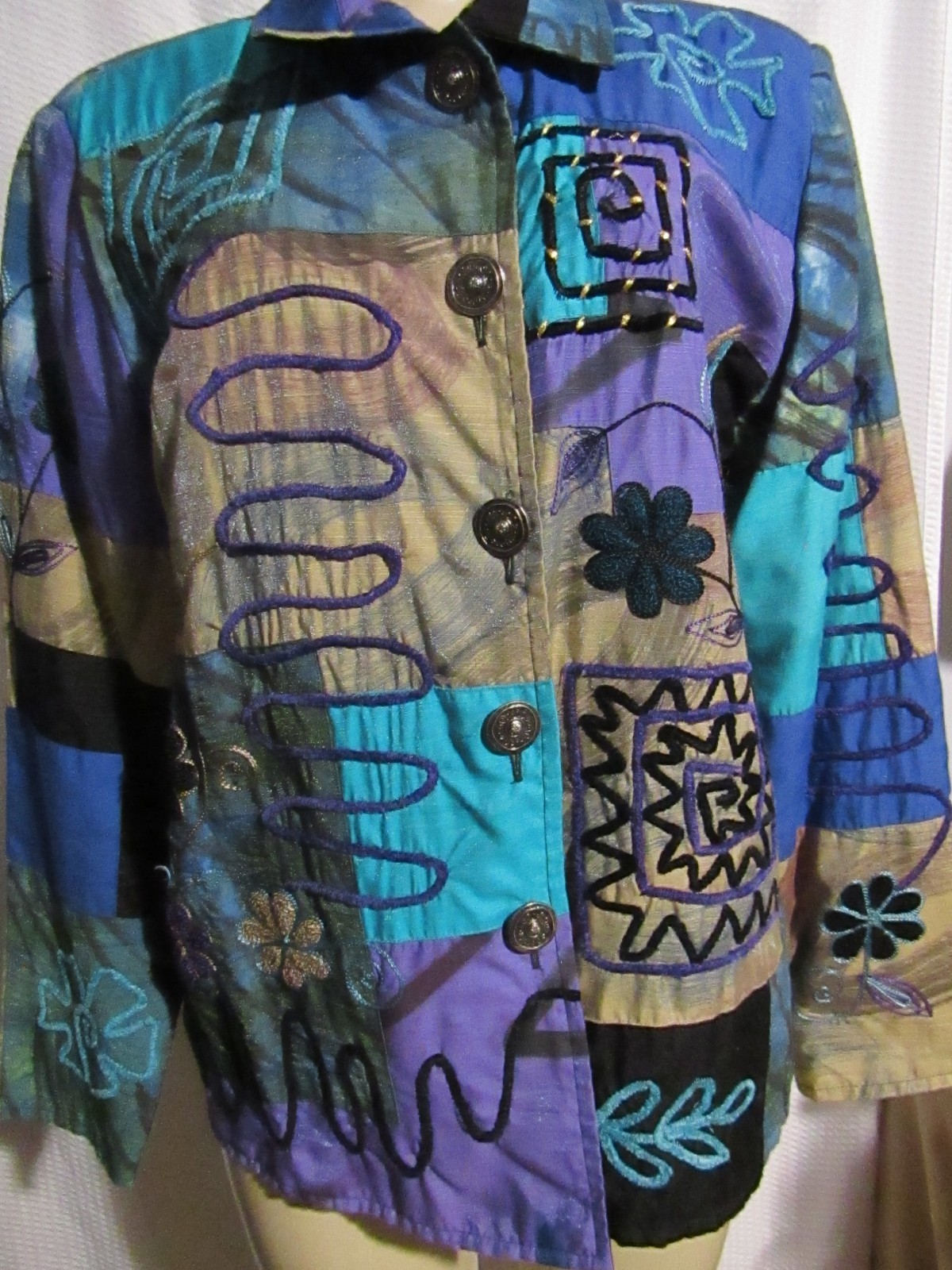 VTG 80s Jacket Abstract Patchwork Embroided Weara… - image 2