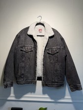 VINTAGE 80s Levi's Black Sherpa Lined Trucker Jacket Men's Size L Made in USA